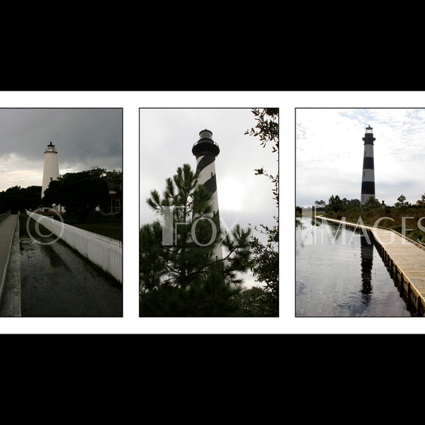 Lighthouse, Outer Banks, Cape Hatteras, Bodie Island, Ocracoke Island, Fine Art Print, Triptych, Nautical Photo, Nautical Decor, Beach Decor