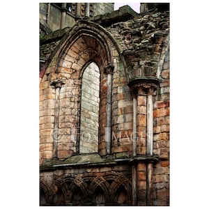 Scottish Abbey, Fine Art Photography Print, Stonework, Gothic Decor, Halloween Decor, Church Architecture, Window  Arch