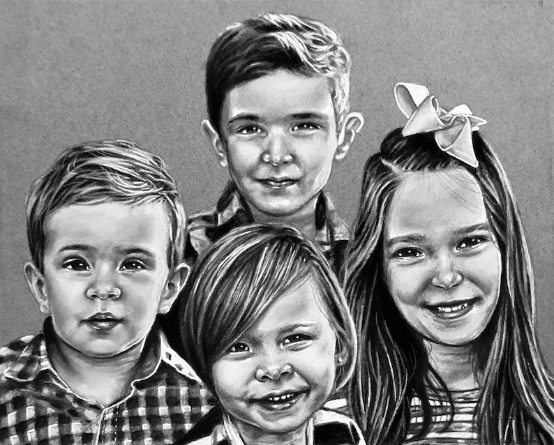 Custom Sibling Portrait Charcoal Pencil Drawing From Photo Etsy