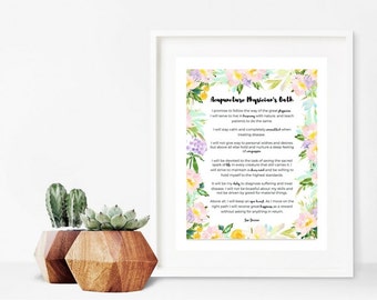 Acupuncture Physician's Oath by Sun Simiao Printable Art for Your Office Floral Typography Instant Download