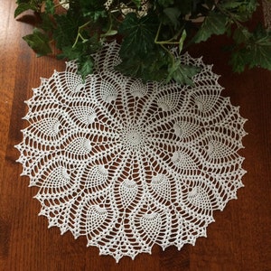 Handmade Crochet Doily: White Pineapple Table Centerpiece (19 Inches)