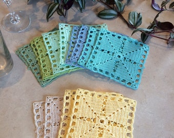 Crochet Coasters; Crochet Square Coasters; Drinkingware; Barware Accessories; Mug Coasters; Unique gifts; Christmas gifts; Mother's Day Gift