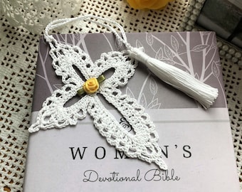 Crochet Cross Bookmark: Handmade Bible Bookmarker with Tassel