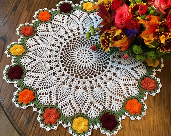 Crochet Doily,  Made To Order, 22 Inches Round Doily, Thanksgiving Home Accessories, Fall Color Doily, Modern Farmhouse Decorations