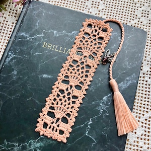 Crochet Bookmark: Light Peach Angel Charm, Book Lover Gift