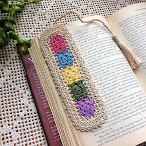 Handmade Crochet Granny Square Bookmark: Colorful Book Lover Gift