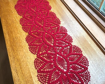 Crochet Table Runner, Made To Order,  Crochet Lace Oval Doily, Oval Table Centerpiece, Handmade Red Table Runner, Vintage Pineapple doily