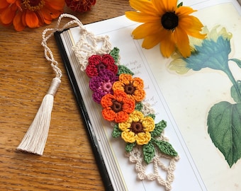 Crochet Floral Bouquet Bookmark: Handmade Cotton Fall Colors, Bookmarks, Reading Accessories, Book Lovers, Bookmarkers