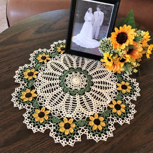 Crochet Doily  Home Decors, Crochet Sunflower, Crochet Sunflower Doily,  Housewarming Gifts, Crochet Floral Doily, Mother&#39;s Day Gifts
