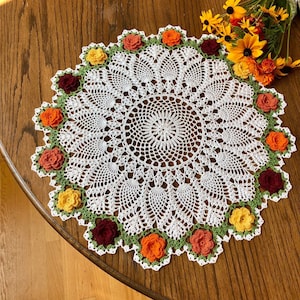 Crochet Doily: 22&quot; Fall Colors, Modern Farmhouse Decor
