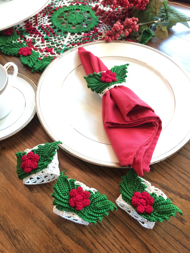 Crochet Napkin Ring Set of 4 Napkin Ring Christmas Napkin Etsy