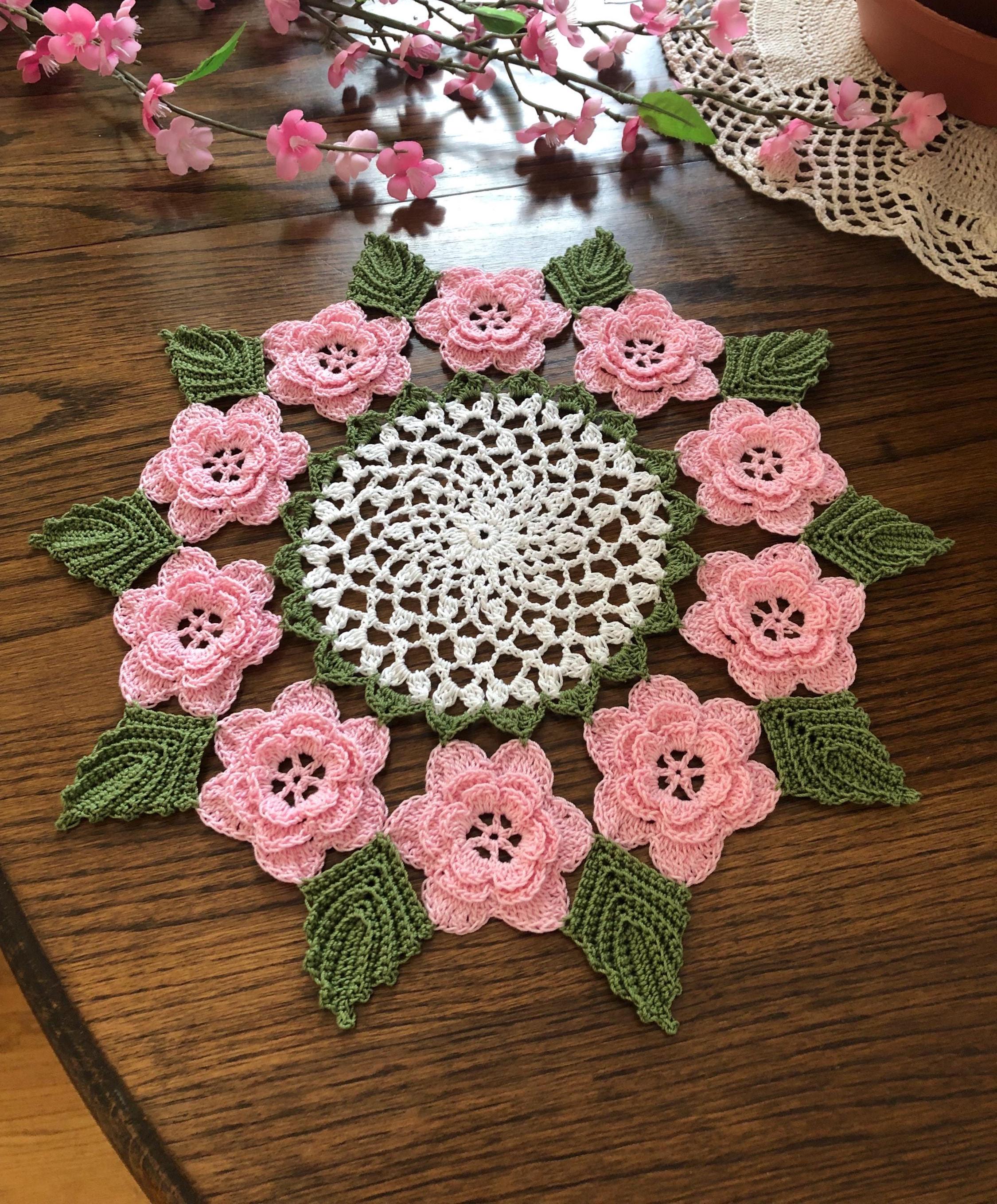 Crochet Pink Rose Doily, 12 Inches Diameter Table Centerpiece - Etsy