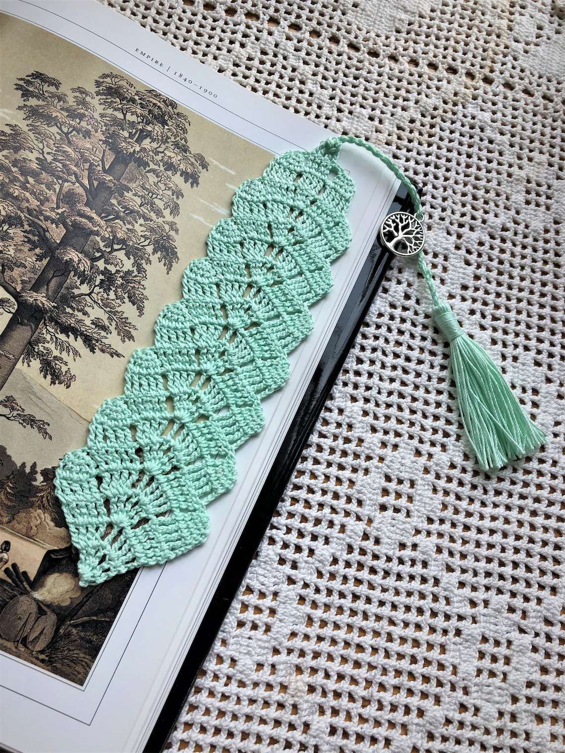 Crochet Bookmark Crochet Bookmark With Tree of Life Charm Etsy