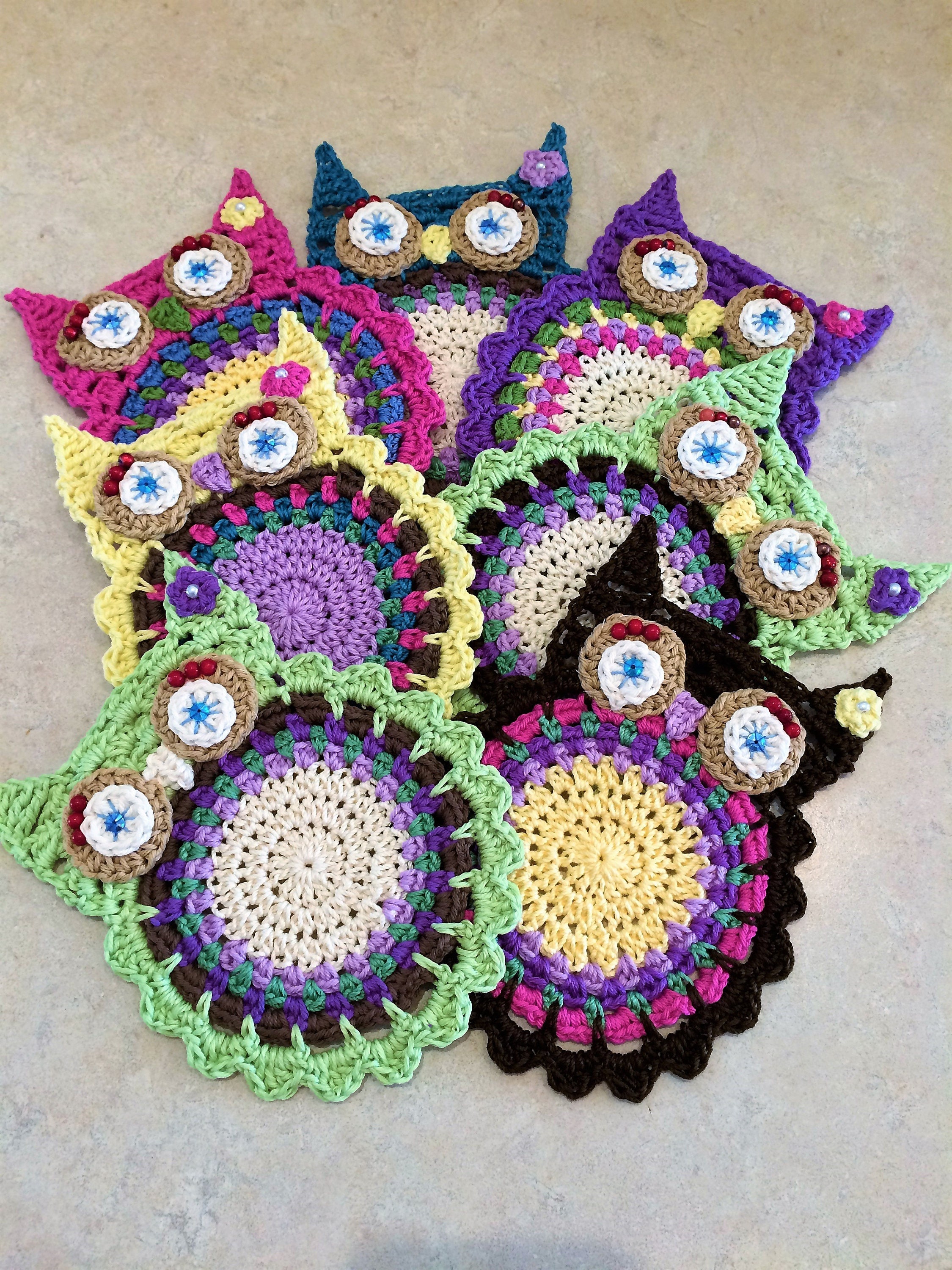 Crochet Coasters Crocheted Owl Coaster Fun Coasters Etsy