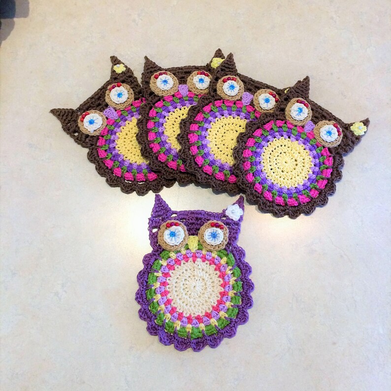 Crochet Coasters Crocheted Owl Coaster Fun Coasters Etsy
