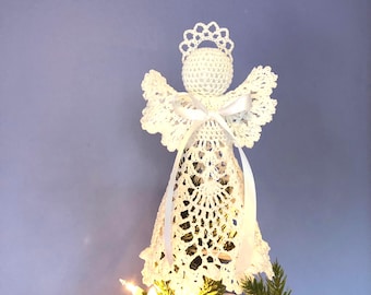 Crochet Angel Christmas Tree Topper: White Cotton Treetop Angel