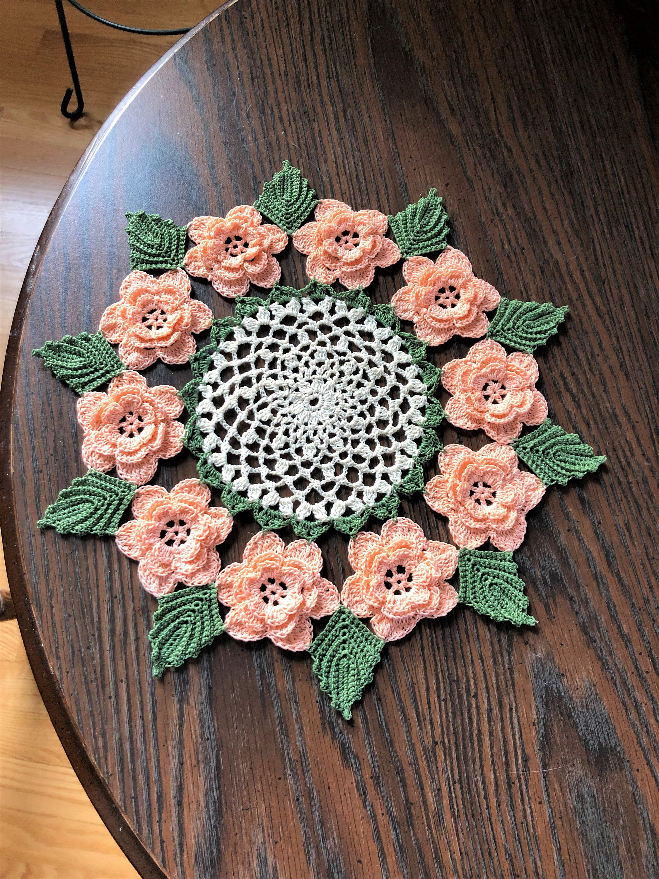 Handmade Crochet Rose Doily: Lt. Peach Floral Centerpiece (12 Inch) - Etsy, image size:2250x3000