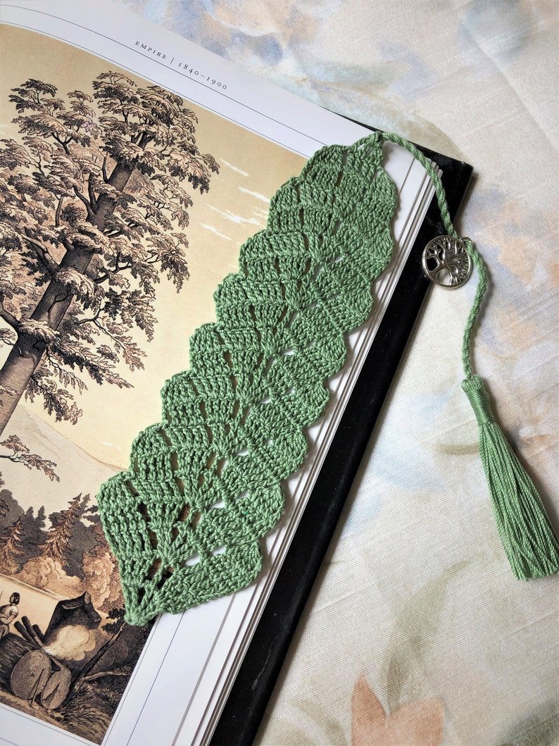 Crochet Bookmark Crochet Bookmark With Tree of Life Charm Etsy