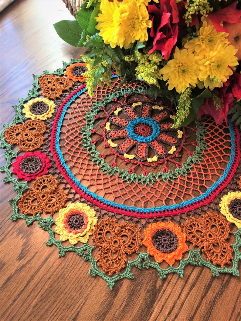 Crochet Doily, Made to Order, Fall Doily, Holiday Doily, Handmade Doily, 22 Inches Round Doily, Table Top Decor, Thanksgiving Decor image 1