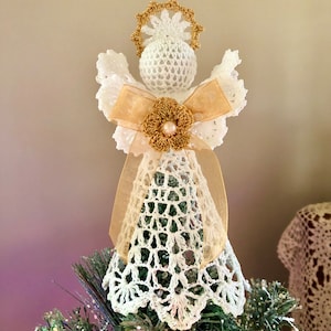 Crochet Angel, Small Angel Tree Topper, Christmas Tree Topper, Lace Angel, Christmas Tree Accessories, Small Treetop angel, Christmas Gift