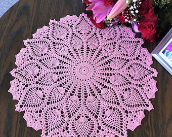 Handmade Crochet Doily: 19" Mauve Pineapple Table Centerpiece