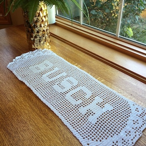 Crochet Name Doily, Made to Order, New Homeowner Gifts,  Wedding Gifts, Wedding Anniversary Gifts, Name Crochet Gifts, Crochet Table Runner