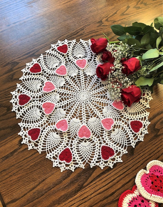 Lot De 12 Napperons Au Crochet Cœurs – Artisanat Français, Fait Main, Couleur écru