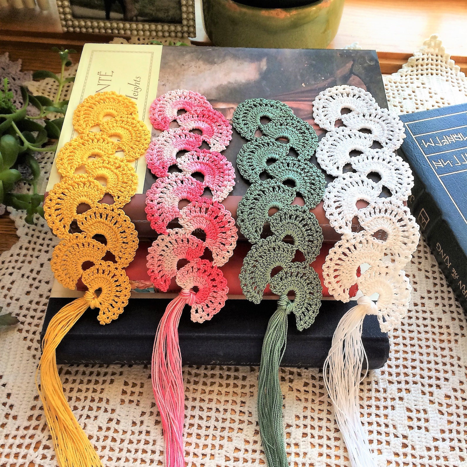 Crochet Bookmark Fans/scallop Bookmark Multicolored Etsy