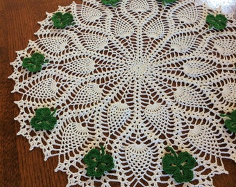Crochet Doily, 19 Inches Round Doily,  Crochet Shamrock Doily, Small Round Table Topper, St. Patrick's Day Doily, Green Shamrock Doily
