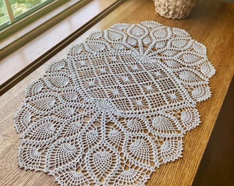 Crochet Pineapple Oval Doily: Handmade Lace Table Centerpiece Crochet Pineapple Oval Doily: Handmade Lace Table Centerpiece