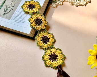 Handmade Crochet Sunflower Bookmark: Floral Book Lover Gift