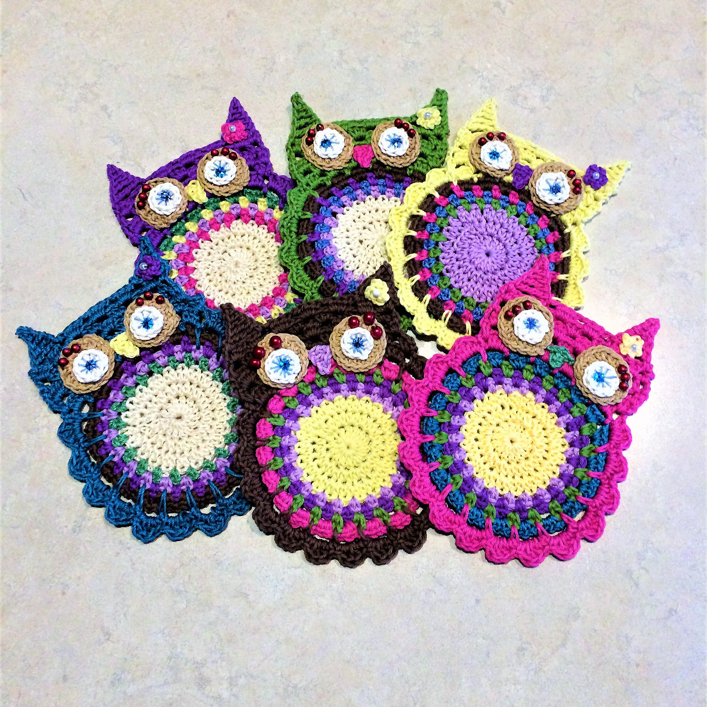 Crochet Coasters Crocheted Owl Coaster Fun Coasters Etsy