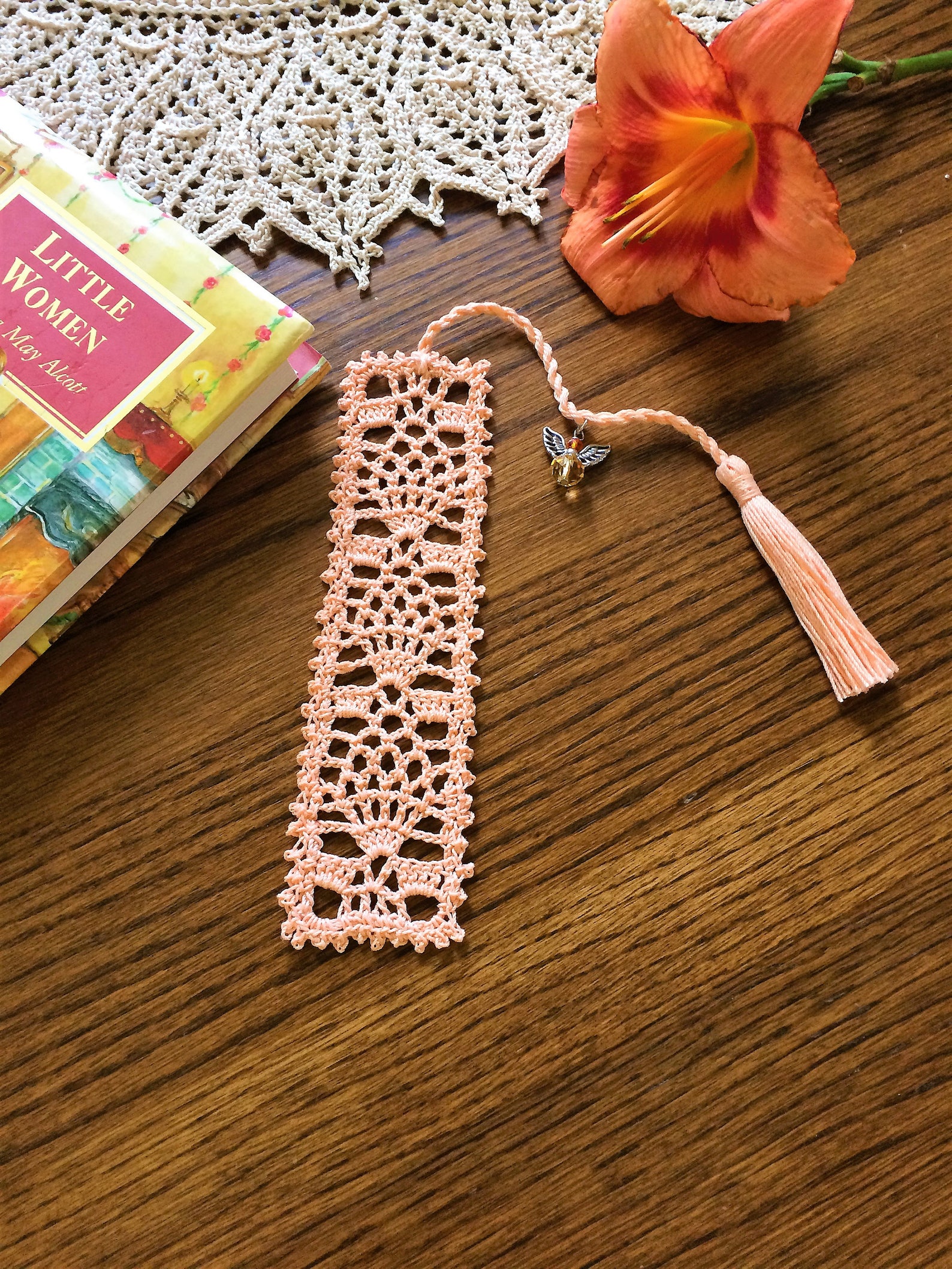 Crochet Bookmark Bookmarks with Angel Charm Book Club Etsy