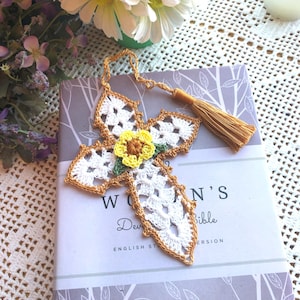 Crochet Cross Bookmark: Handmade Cotton Bible Study Gift