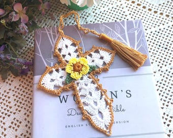 Crochet Cross Bookmark: Handmade Cotton Bible Study Gift
