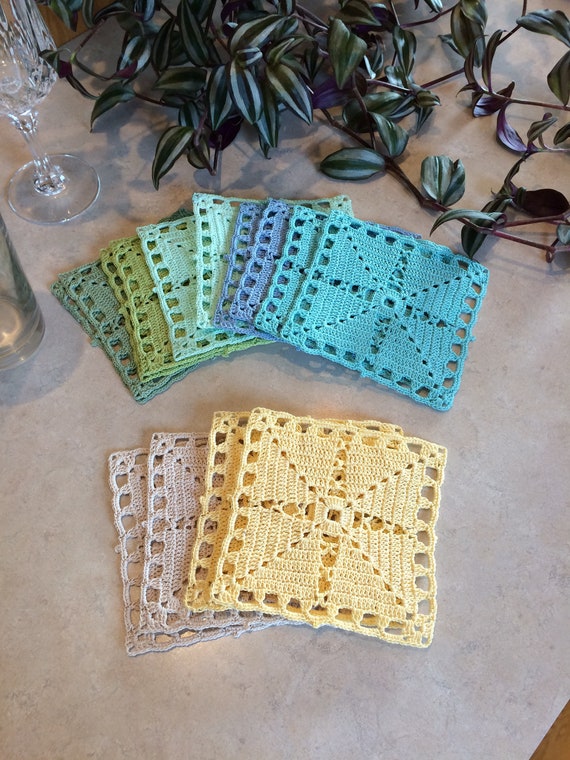 Crochet Coasters Crochet Square Coasters Drinkingware Etsy