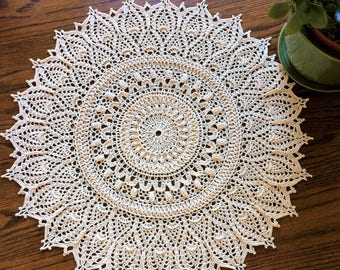 Crochet Doily, Doily in Ecru Color. Made to Order, 19 Inches Round Doily,  Textured Doily, Wedding Gifts