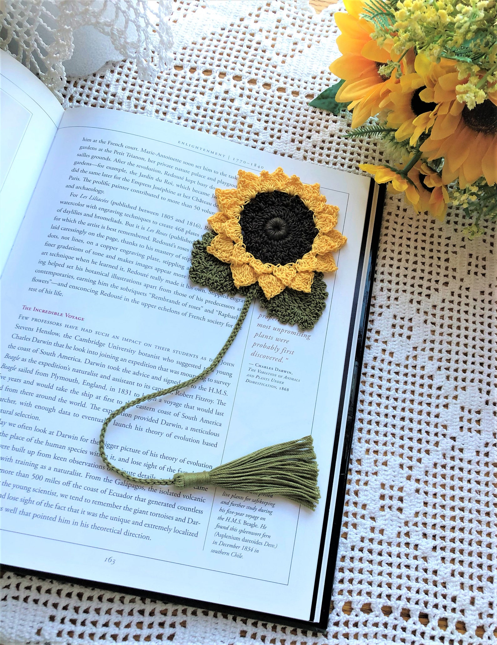 Crochet Bookmark Sunflower Bookmark Crochet Flower Bookmark Etsy