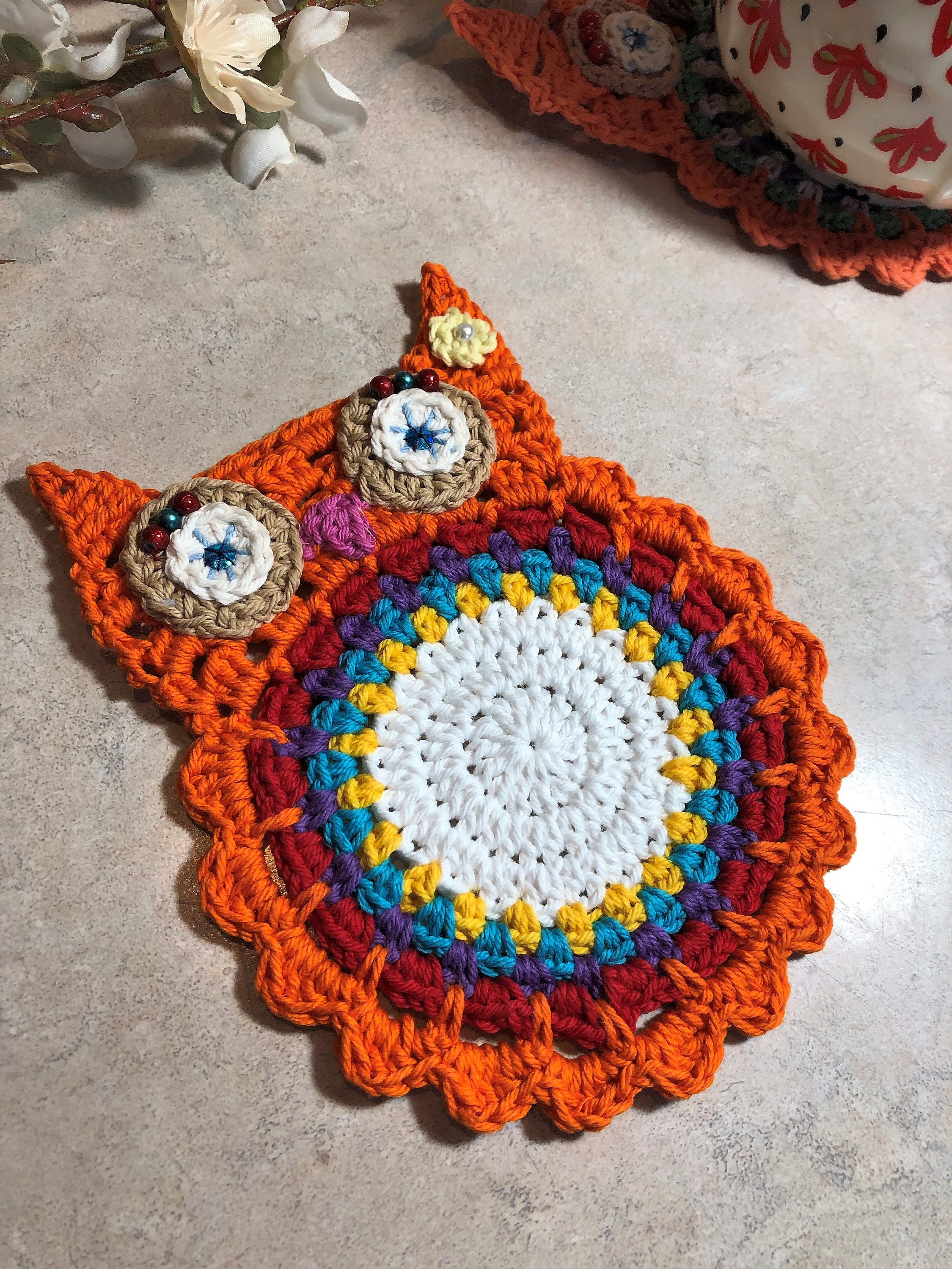 Crocheted Owl Coasters Crochet Owl Owl Coasters Handmade Etsy