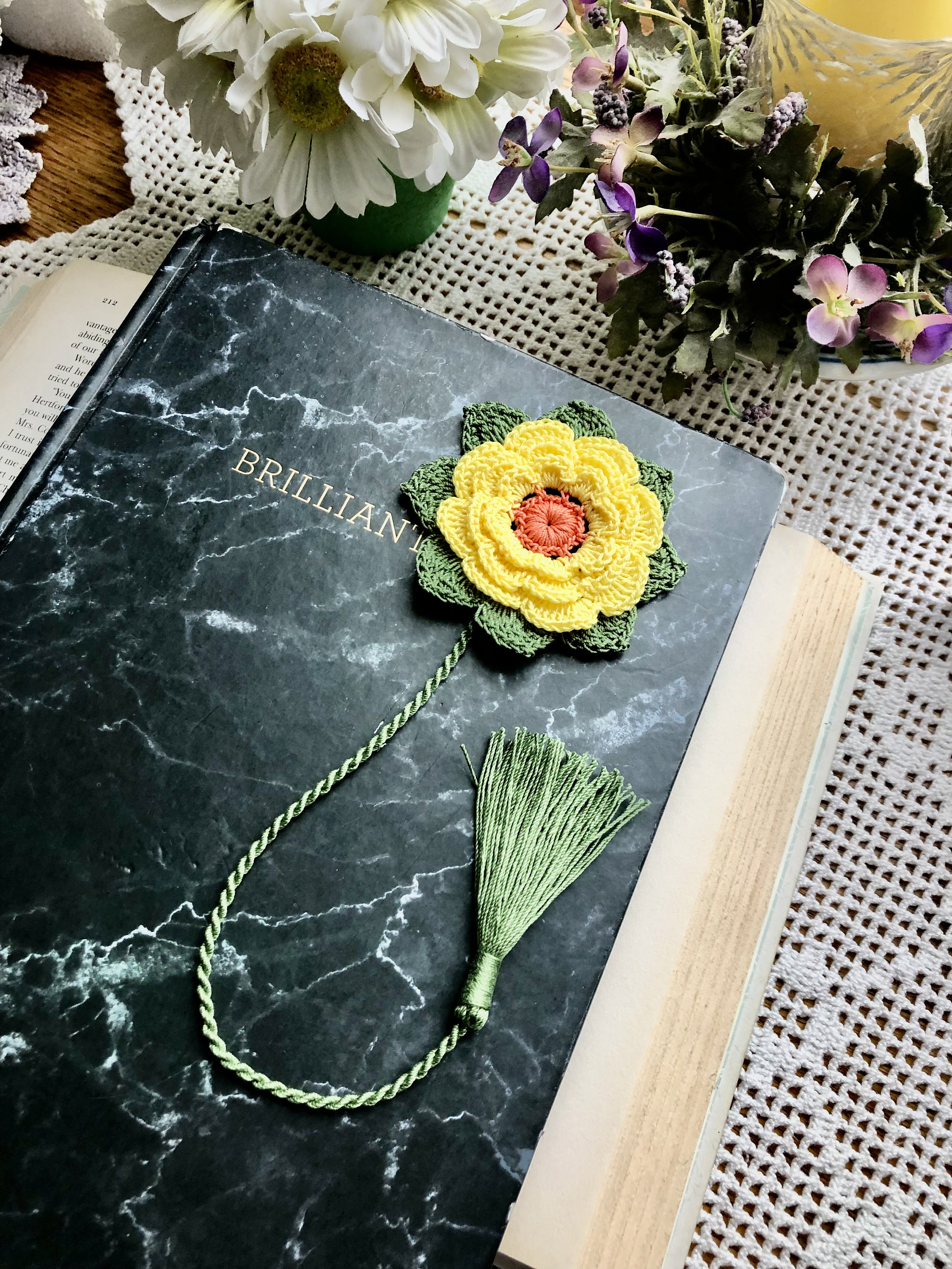 Crochet Bookmark Flower Bookmark Crochet Flower Bookmark Etsy