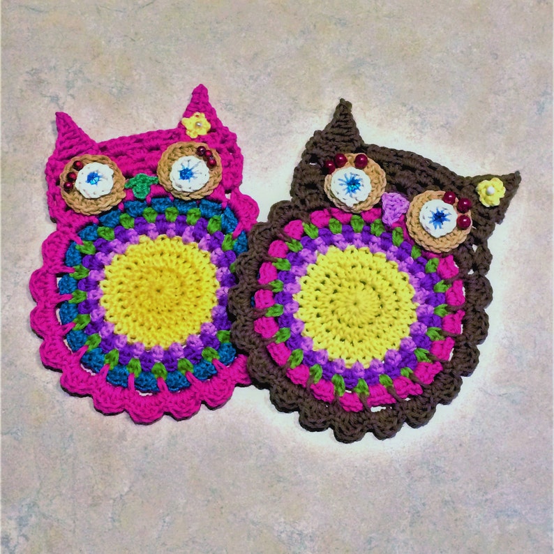 Crochet Coasters Crocheted Owl Coaster Fun Coasters Etsy