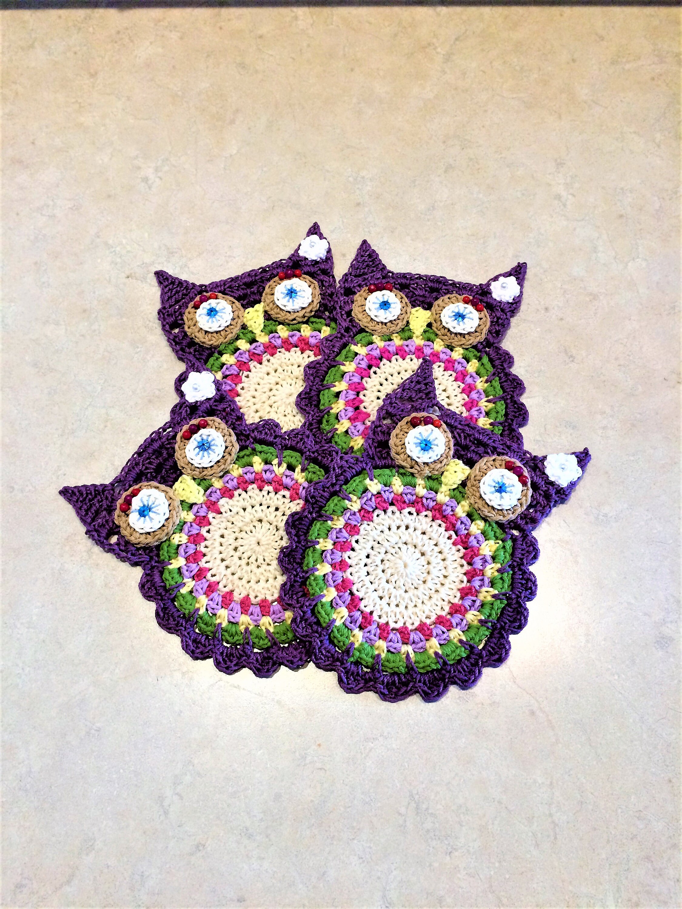 Crochet Coasters Crocheted Owl Coaster Fun Coasters Etsy