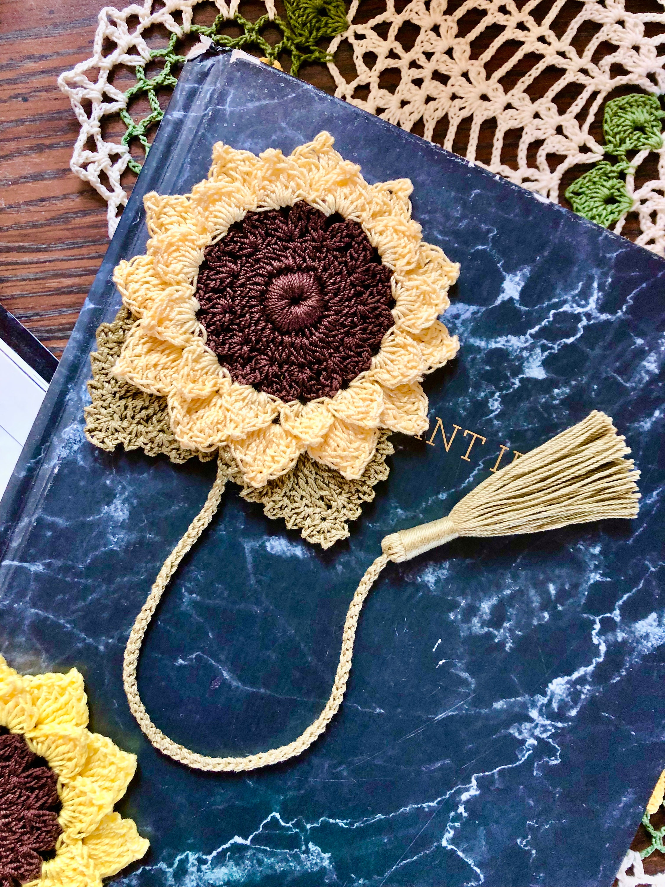Crochet Bookmark Sunflower Bookmark Crochet Flower Bookmark Etsy