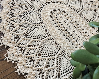 Table Centerpiece; Made to Order; Crochet Textured Oval Doily;  Oblong Doily; Handmade Doily; Housewarming Gifts; Farmhouse Decor