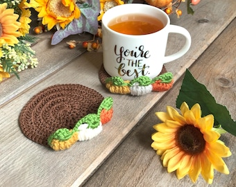 Crochet Pumpkin Coasters - Fall Home Decor, Set of 2