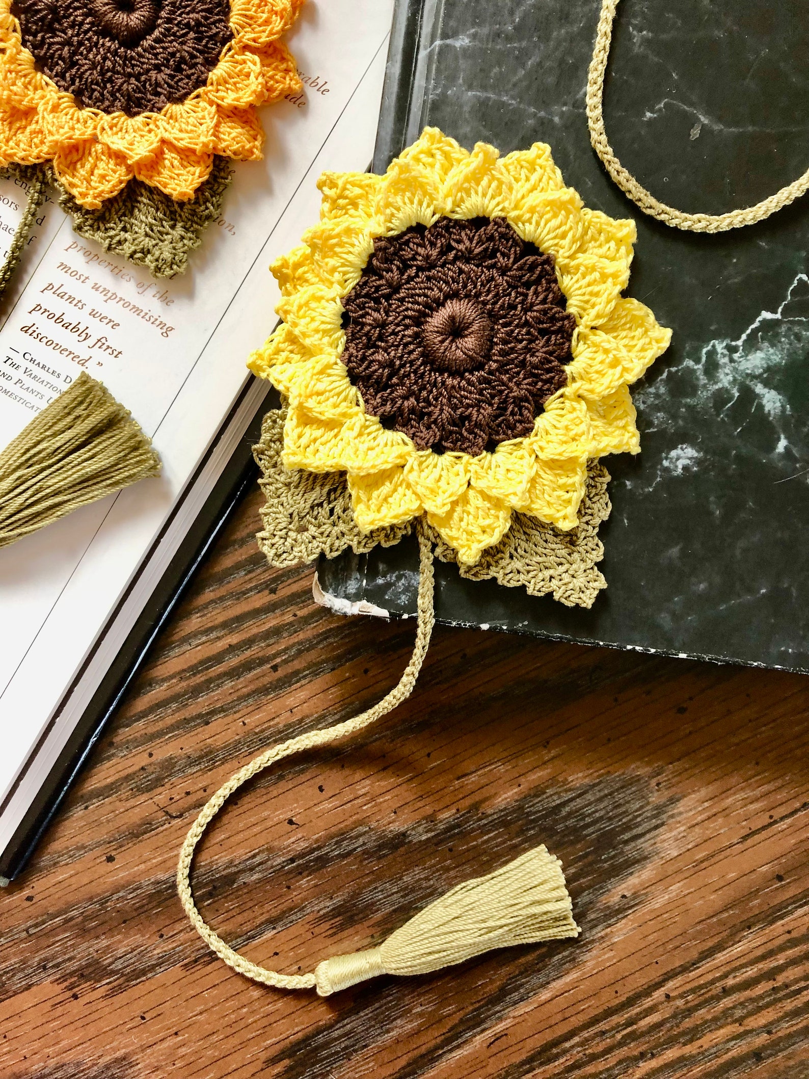 Crochet Bookmark Sunflower Bookmark Crochet Flower Bookmark Etsy