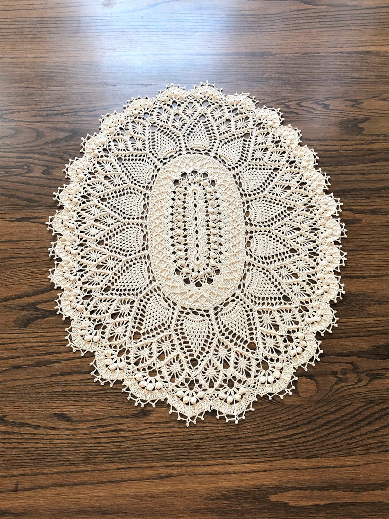 Table Centerpiece Made to Order Crochet Textured Oval Doily Etsy