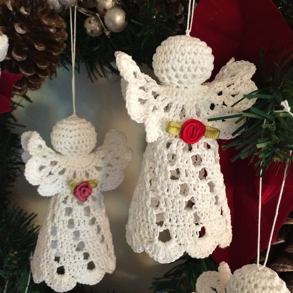 Special Offer Crochet Angels-set of 10qty-white angels-christmas tree ornaments