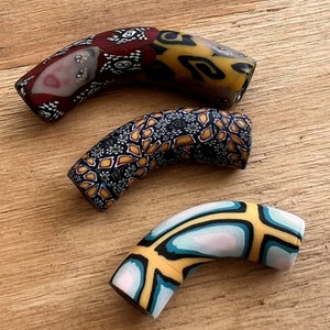 Fimo Clay Curved Millifiore Bead, Bulk 90&#39;s Fimo Clay Long Elbow Bead, Polymer Clay Flowers and Face