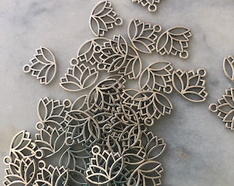 10 Lotus Flower Charms/ Silver Lotus Charms/ Lotus Flower Charm/ Yoga/ Meditation/ Yoga Charm/Jewelry Supplies/ NS101